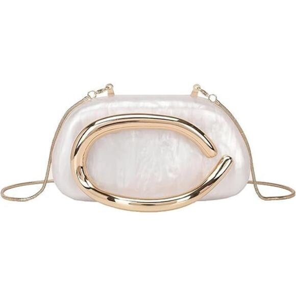 Geometric Acrylic Clutch Purse – Glossy Evening Bag with Chain Strap - Picture 3 of 3